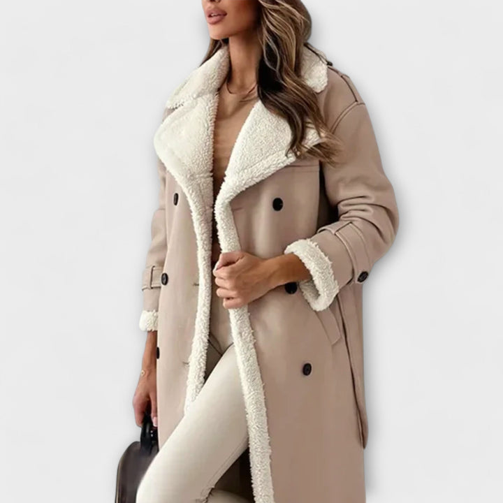 Μαρία – Κλασικό μακρύ παλτό με επένδυση από fleece και γιακά από γούνα